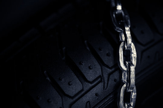 Snow chains on tire