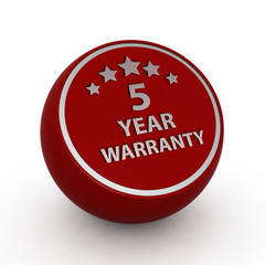 Five year warranty circular icon on white background