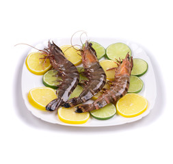 Fresh shrimps with lemon.