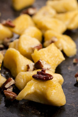 Pumpkin gnocchi with mushroom sauce