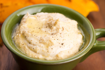 A bowl of creamy hummus