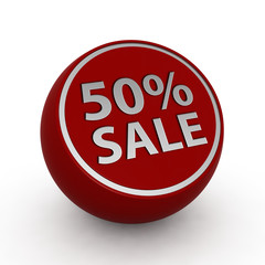 Sale fifty percent circular icon on white background