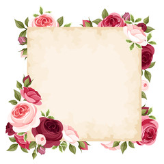 Vector card with red and pink roses.