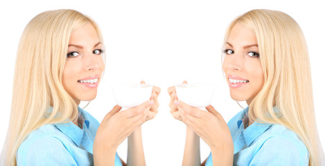 Creative portrait of beautiful woman. Reflection