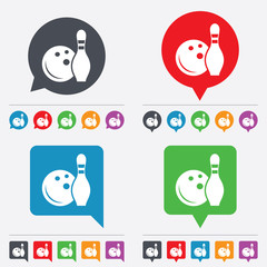 Bowling game sign icon. Ball with pin skittle.