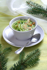 Christmas pea soup with toasted almonds