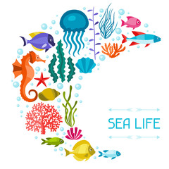 Fototapeta premium Projekt tła życia morskiego ze zwierzętami morskimi.