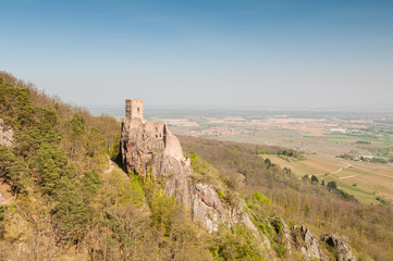Fototapeta na wymiar Chateau du Girsberg à Ribeauvillé et plaine d'Alsace
