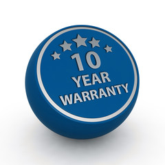 Ten year warranty circular icon on white background