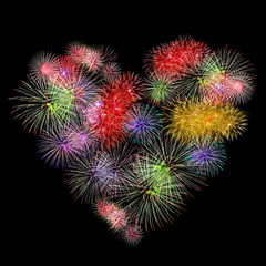 fireworks colorful heart shape