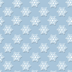 Vector seamless pattern with White snowflakes  on a blue