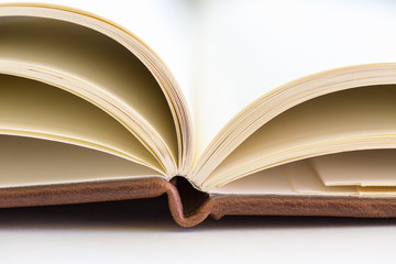 close up on open book pages