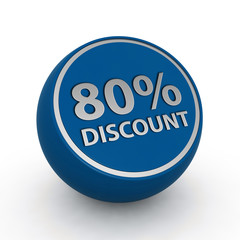 Discount eighty percent circular icon on white background