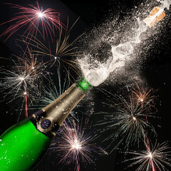 Champagne explosion on black background