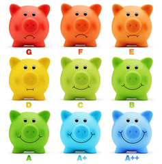scale class energy savings efficiency of colorful piggy bank