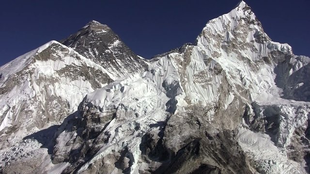 Panorama of Everest, Lhotse wall and Nuptse Peak. Nepal.