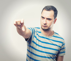 Naklejka premium Business man holding something with hands extended