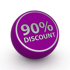 Discount ninety percent circular icon on white background