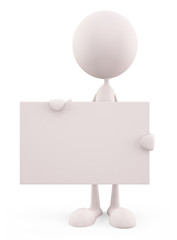 White character with signboard