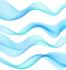 Set of blue transparent smoke wave