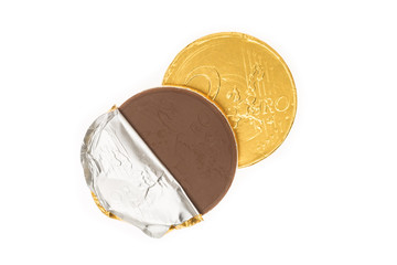 Fake two euro coin chocolate