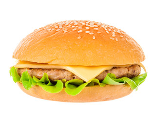 Big hamburger on white background