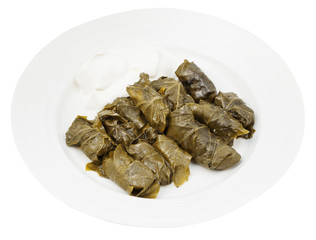 dolma from grape leaves and mince on plate