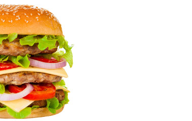 Big hamburger on white background