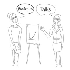 Business negotiations, business women in business suits standing