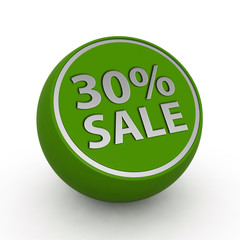 Sale thirty percent circular icon on white background