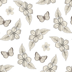 flowers and butterflies seamless pattern
