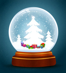 snow globe with trees and gifts