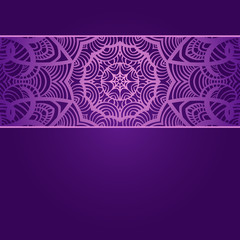 Vintage invitation card on purple background with lace ornament.