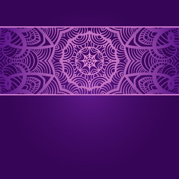 Vintage invitation card on purple background with lace ornament.