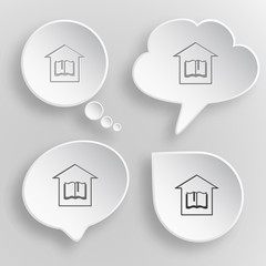 Library. White flat vector buttons on gray background.