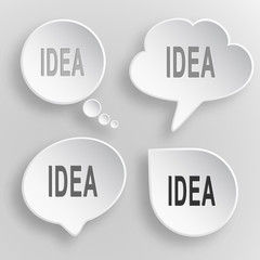 Idea. White flat vector buttons on gray background.