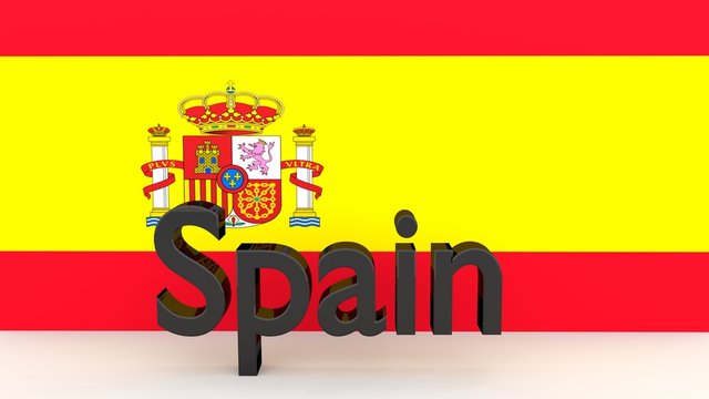 Writing Spain in front of a spanish flag
