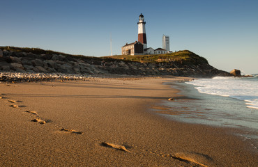 Lighthouse on a beach: Montauk Point, Long Island, New York