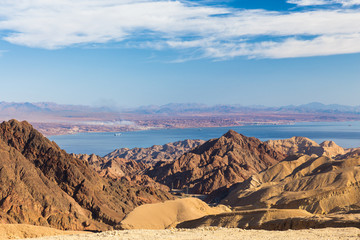 Red sea, Eilat bay mountains.