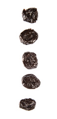 Dried plum or prune over white background
