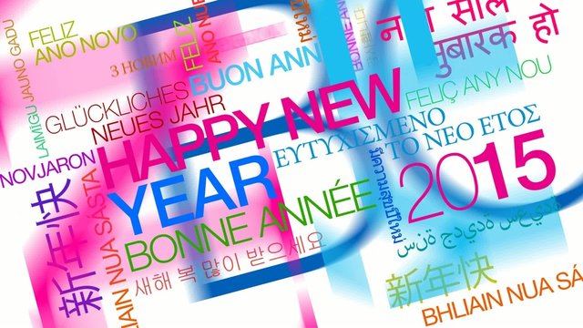 Happy New Year 2015 colored words tag cloud animation