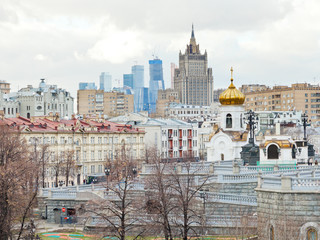 Fototapeta premium Moscow cityscape with cathedral and skyscraper