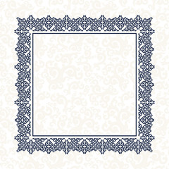 The blue square frame. White background.