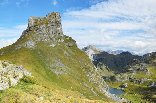 Mountain summit and lake Casterau in the Atlantic Pyrenees