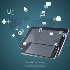 Modern communication technology illustration with mobile phone,