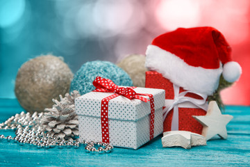 Christmas gift boxes in snow