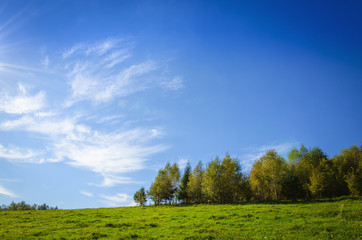 Fototapeta na wymiar Idyllic landscape with an amazing blue sky