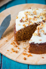 Freshly decorated organic carrot cake