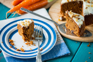 Homemade fresh carrot cake on plate