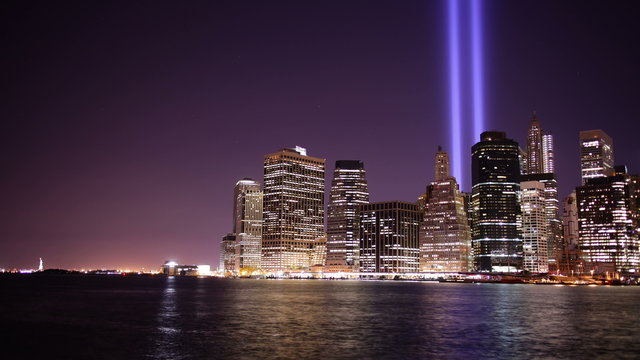 lower manhattan light memorial towers 4k time lapse new york